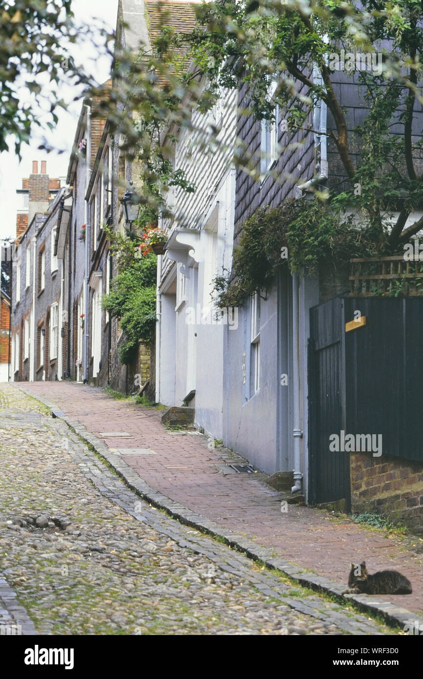 Case sul Keere Street, Lewes, East Sussex, England, Regno Unito Foto Stock