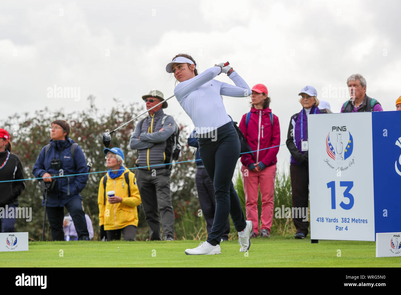 Gleneagles Regno Unito. Il 10 settembre 2019. Nel pomeriggio le associazioni di Hannah Darling e ANNABELL FULLER, rappresentanza dell'Europa versus SADIE ENGLEMANN e Rachel ontrollare che rappresenta gli Stati Uniti, la riproduzione formato fourball, America ha vinto, uno. Sadie Englemann off di rinvio al 13th. Credito: Findlay/Alamy News Foto Stock