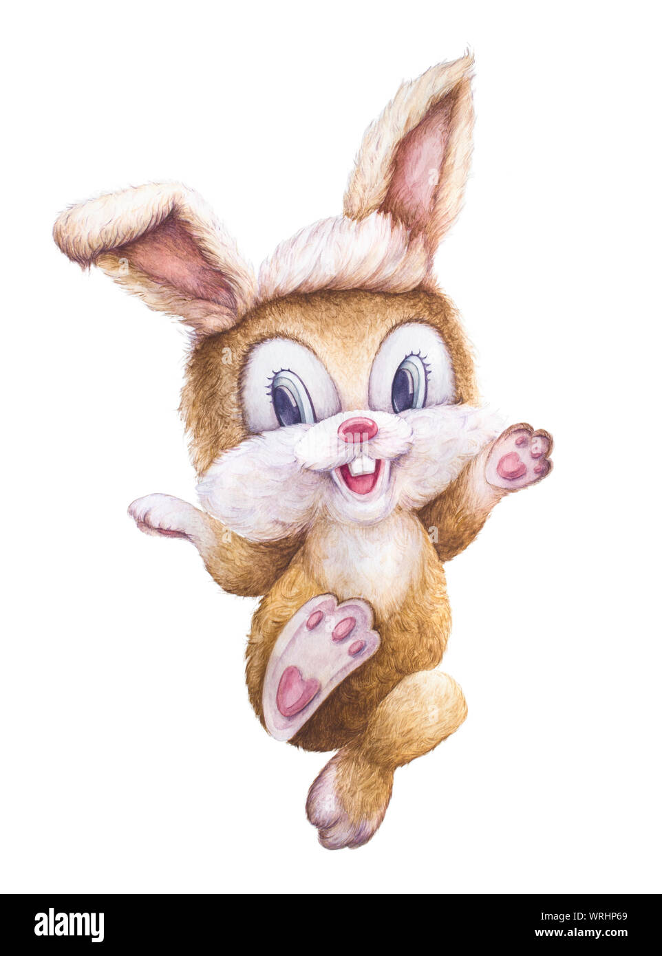 Acquerello animale. Coniglio felice sorridente. Kids personaggio. Neonato dono d'arte. La qualità di stampa. Sfondo bianco. Illustrazione per bambini. Foto Stock