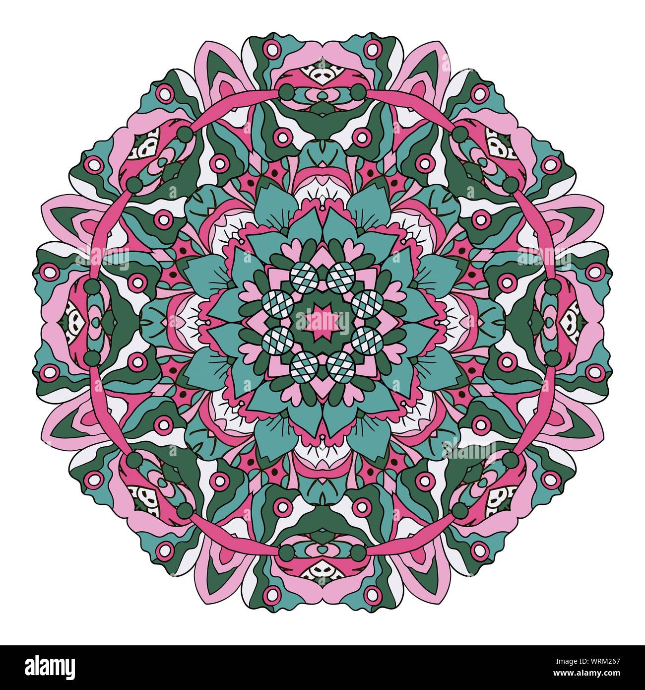 Ornamento orientali rilassanti. Mandala. Doodle cifra tonda. Rosa e toni di blu Illustrazione Vettoriale