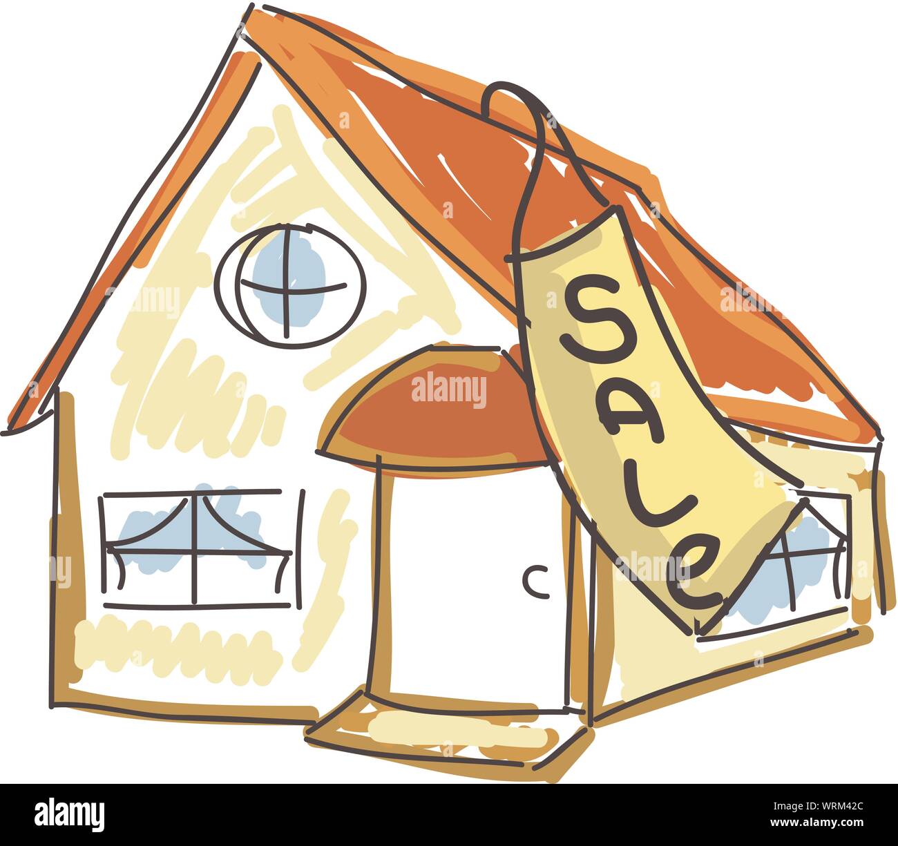 Disegnato casa colorata per la vendita Illustrazione Vettoriale