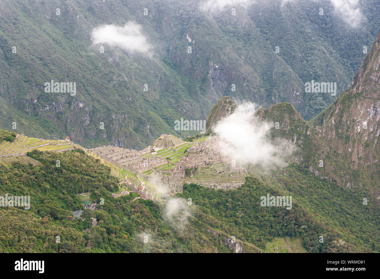 Vista del Machu Picchu da lontano Foto Stock