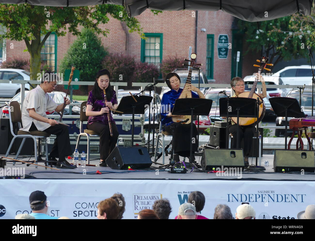 Seta Cinese e Ensemble di bambù (Wang Guowei, Yu Chen, Sun Li, e Ann Yao). National Folk Festival, Salisbury, MD. Foto Stock