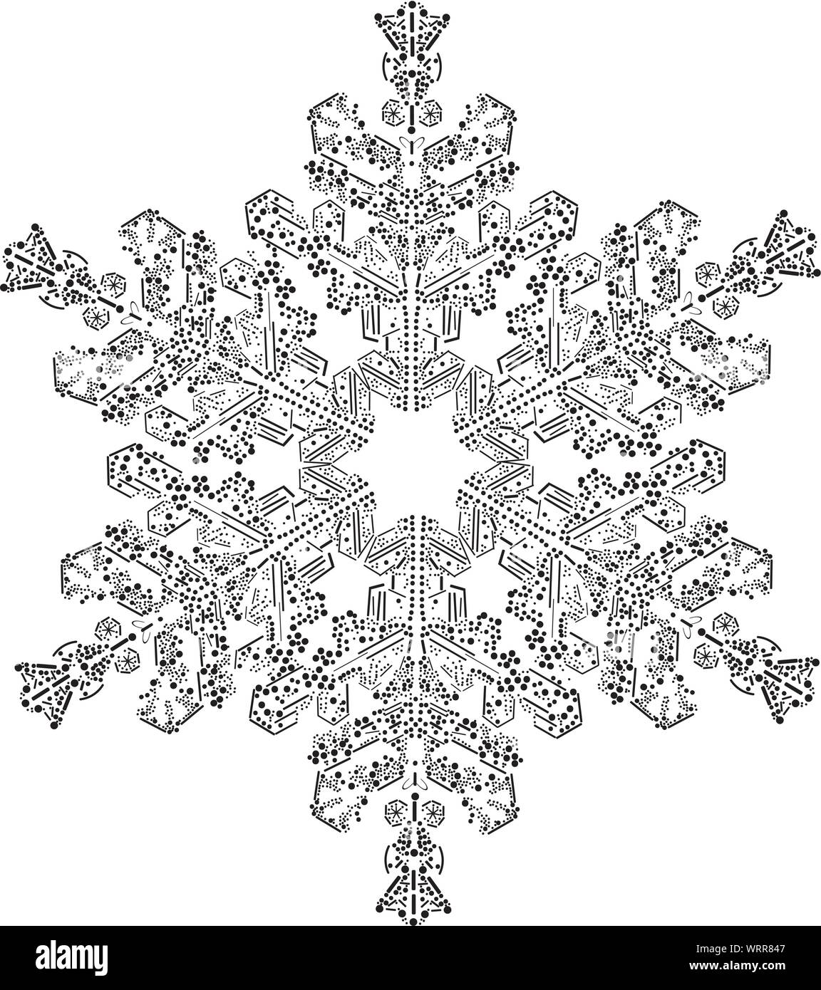 Illustrazione vettoriale di una silhouette snowlfake isolato su bianco. Illustrazione Vettoriale