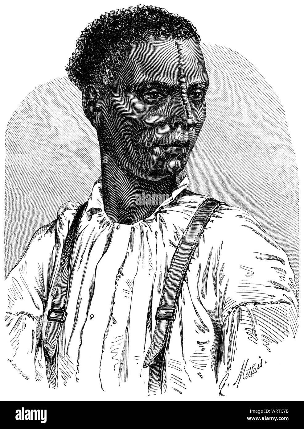 "Knopneuz" (pulsante-naso) del Basso Congo, illustrazione dal libro "Volkerkunde' dal dottor Friedrich Ratzel, Bibliographisches Institut, Lipsia, 1885 Foto Stock