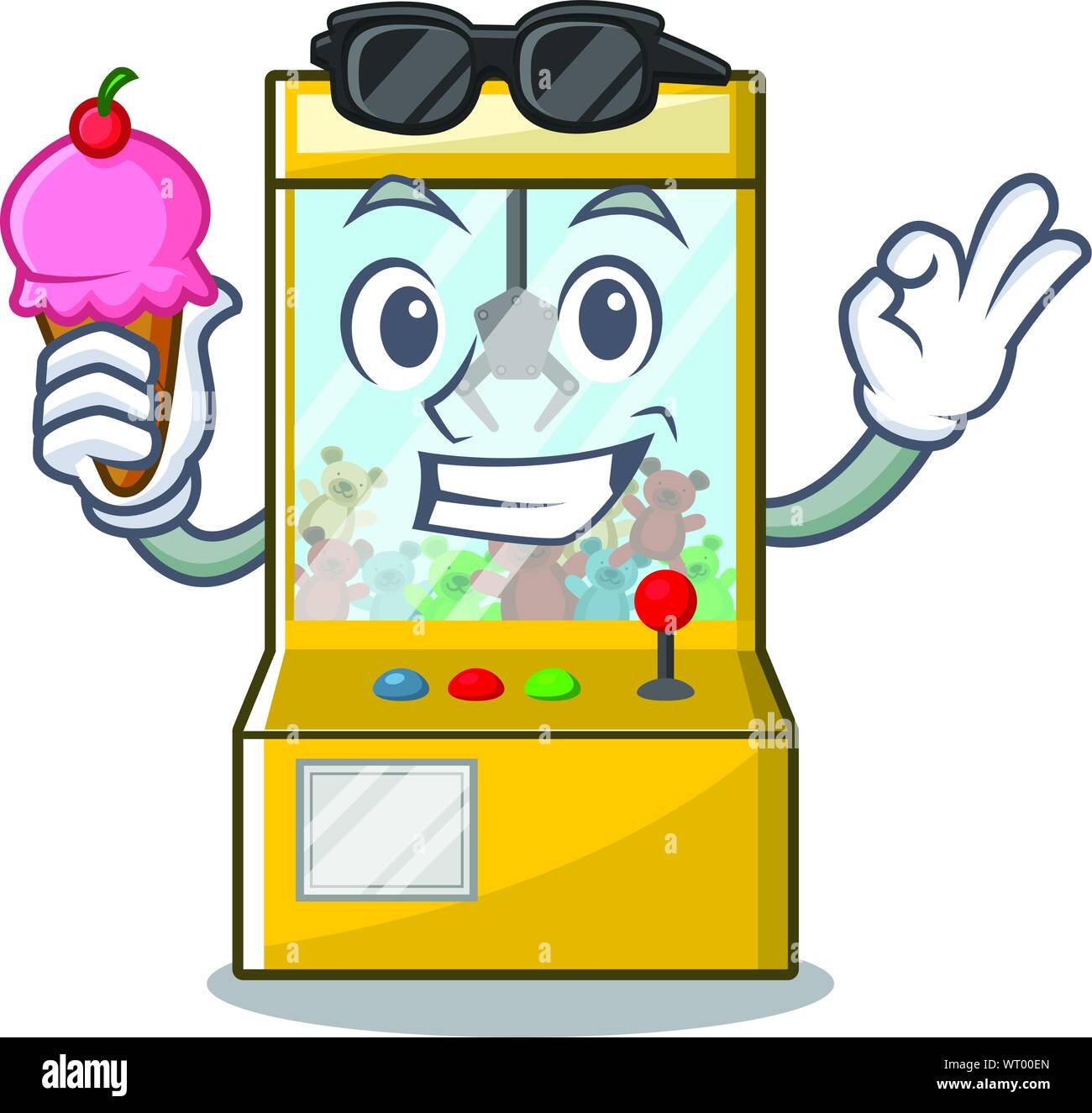 Con gelato gru cartoon gioco forma sul carattere illustrazione vettoriale Illustrazione Vettoriale