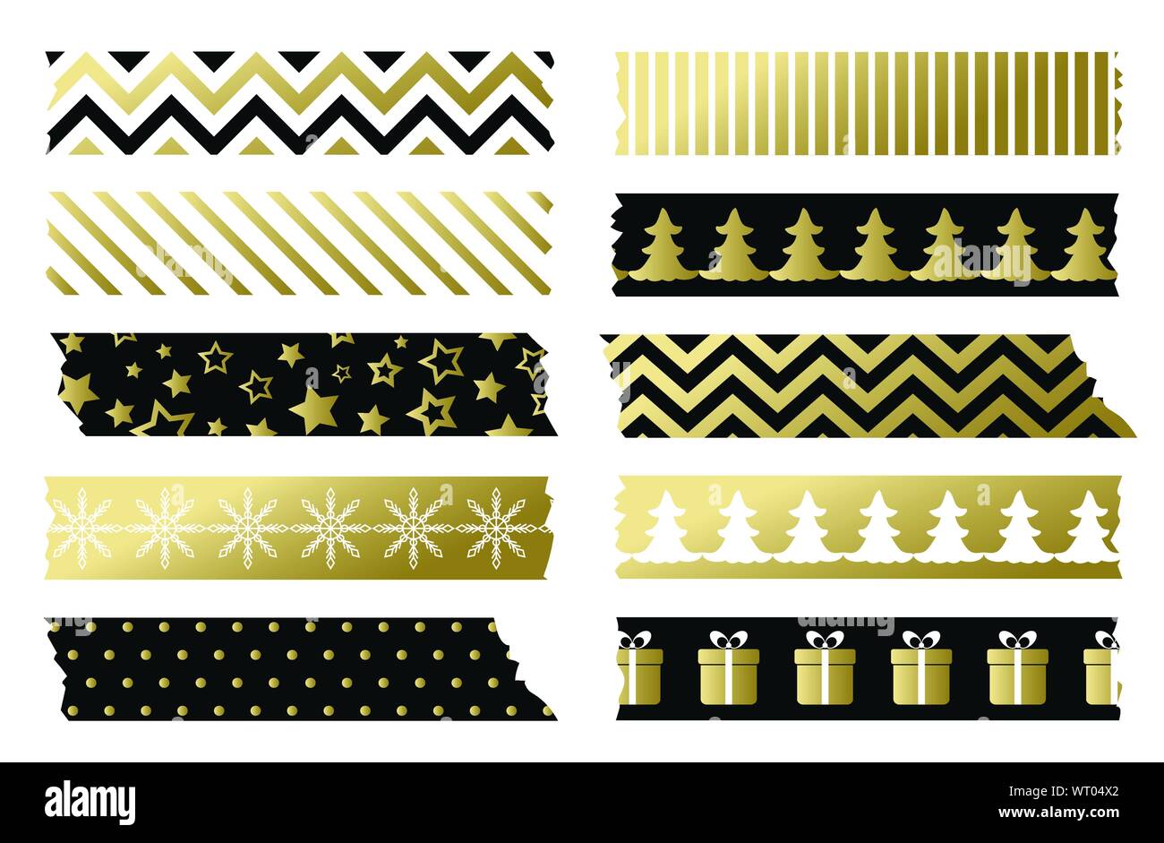 Nero e oro Natale nastri washi. Set di vettore di nastro adesivo modello Illustrazione Vettoriale