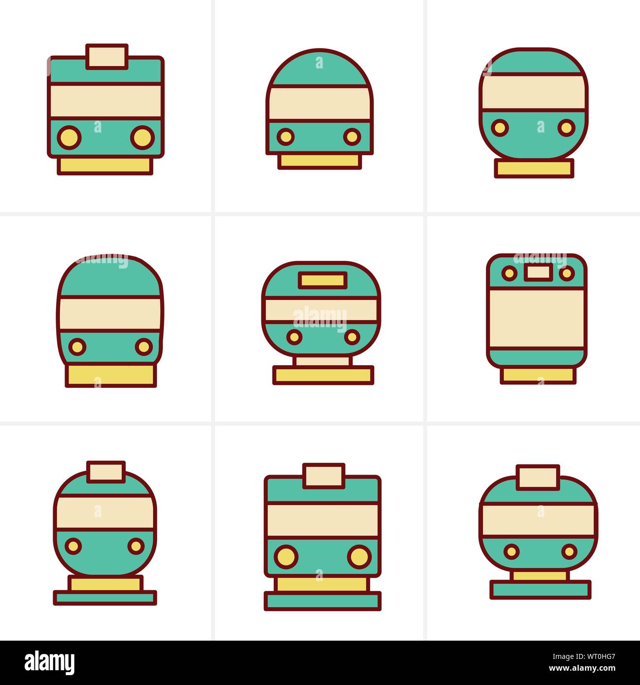 Le icone di stile di set di icone di trasporto - Treni e tram, vettore illu Illustrazione Vettoriale