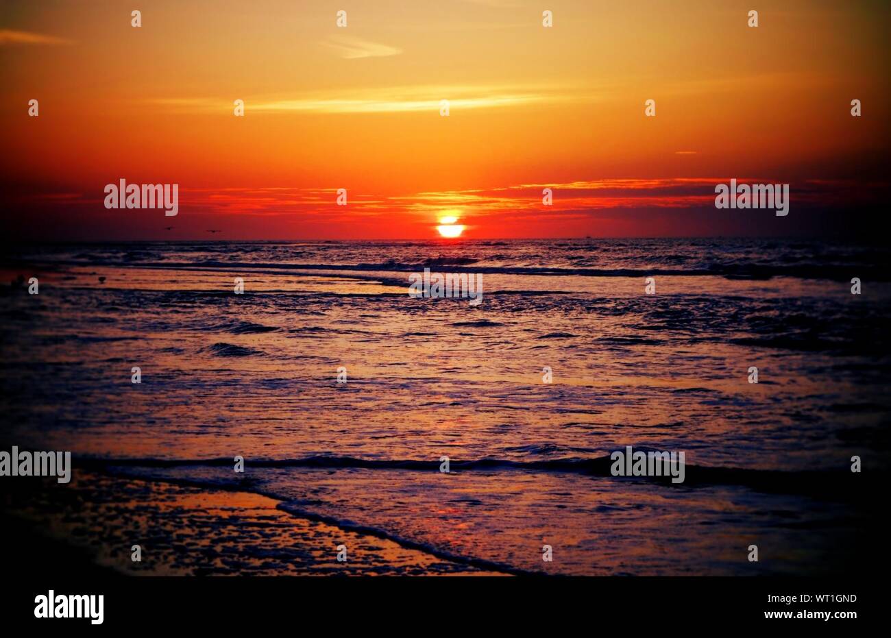 Vista del Mare Calmo contro il tramonto Foto Stock