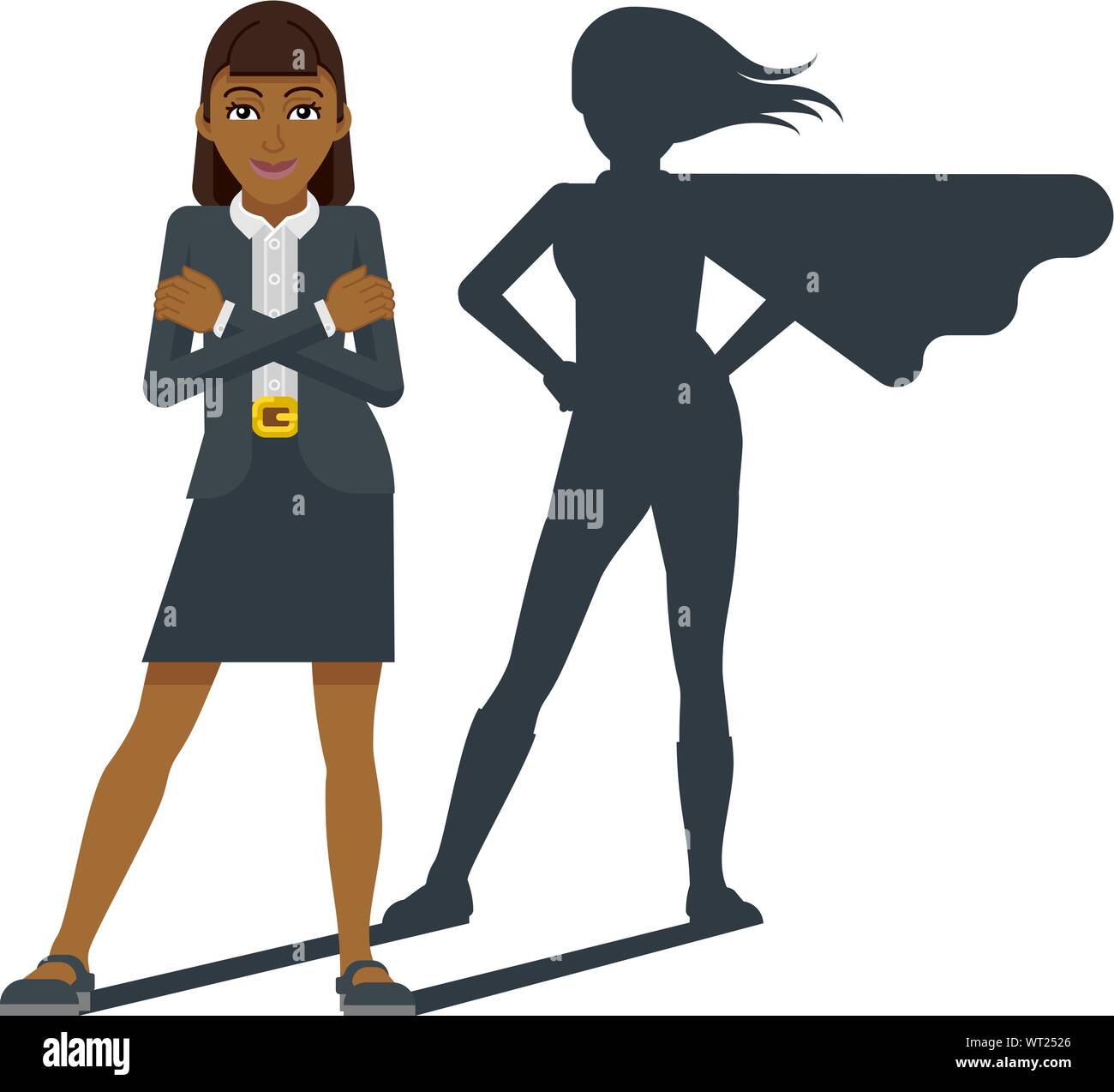 Business donna super eroe ombra mascotte cartoon Illustrazione Vettoriale