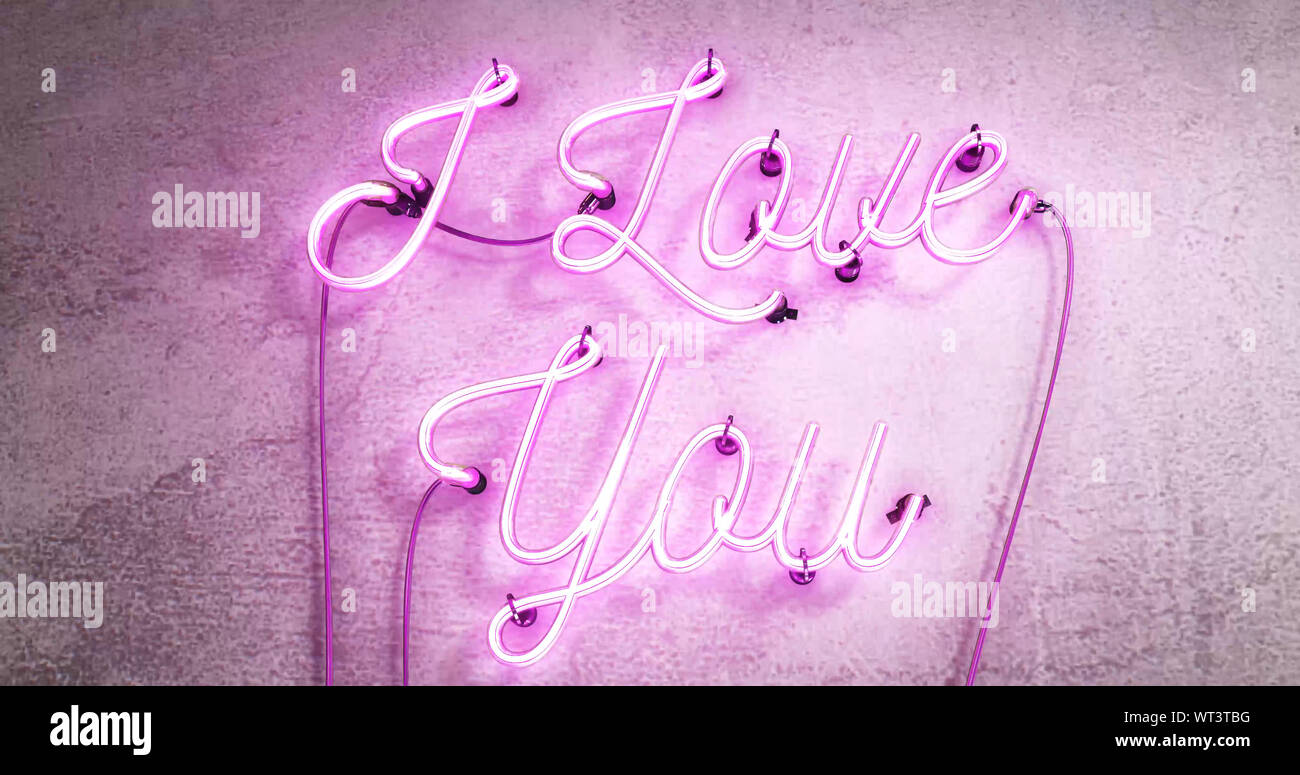 Banner, chiudere, decorazione, decorativo, Lettera, scritte, neon alfabeto, luci al neon, luci al neon, insegne al neon, rosa, segno, testo Foto Stock