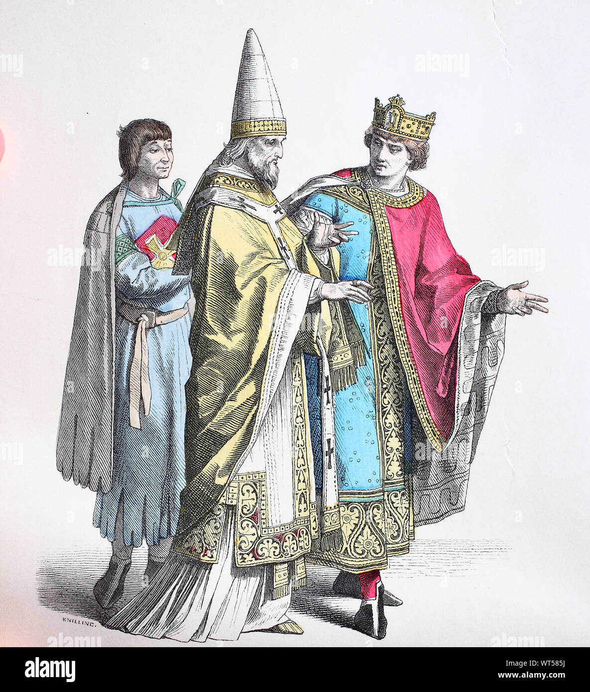 Il costume nazionale, vestiti, la storia dei costumi, servi, papa romano, RE, Italia, del XII secolo, Volkstracht, Kleidung, Geschichte der Kostüme, Diener, römischer Papst, König, Italien, 12. Jahrhundert Foto Stock