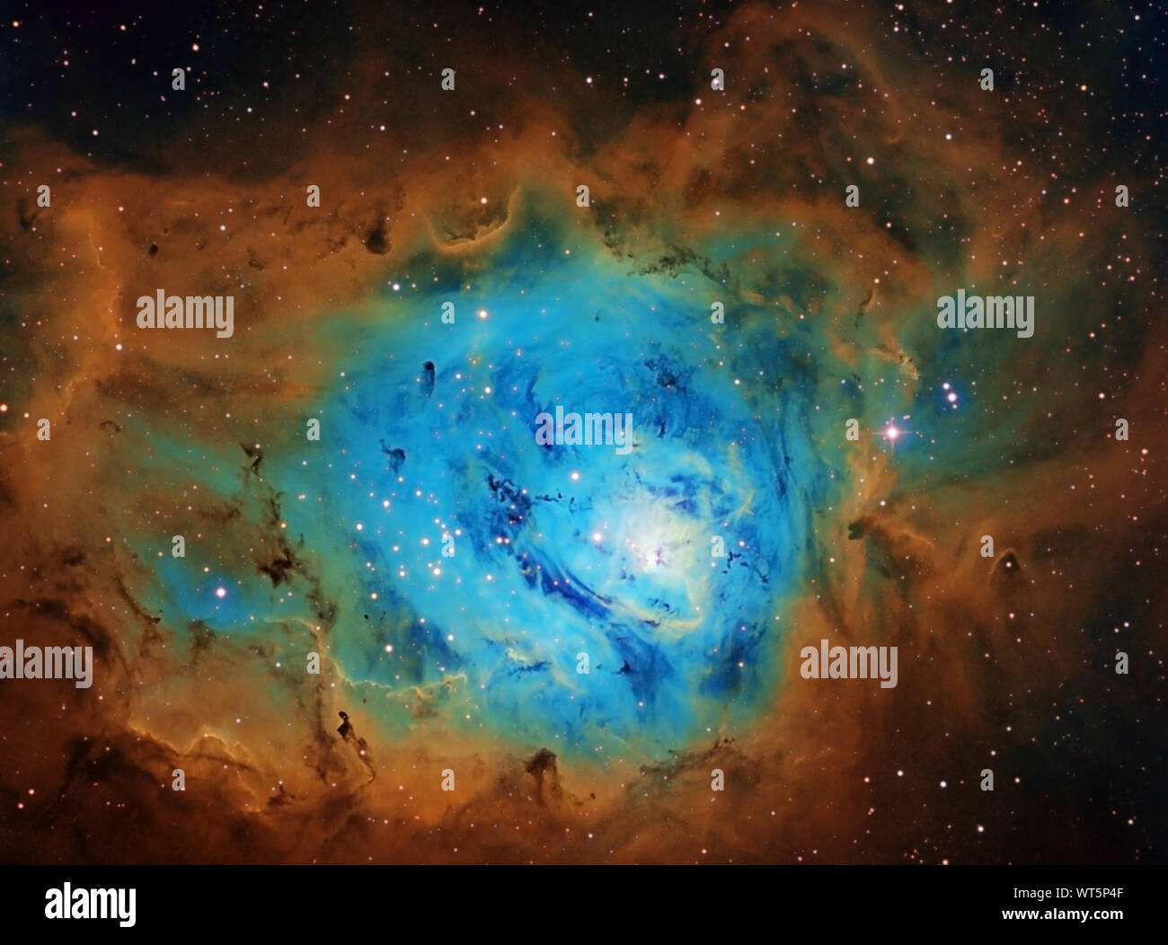 Grande Nebulosa Laguna in Sagittario, Messier 8, tavolozza di Hubble Foto Stock