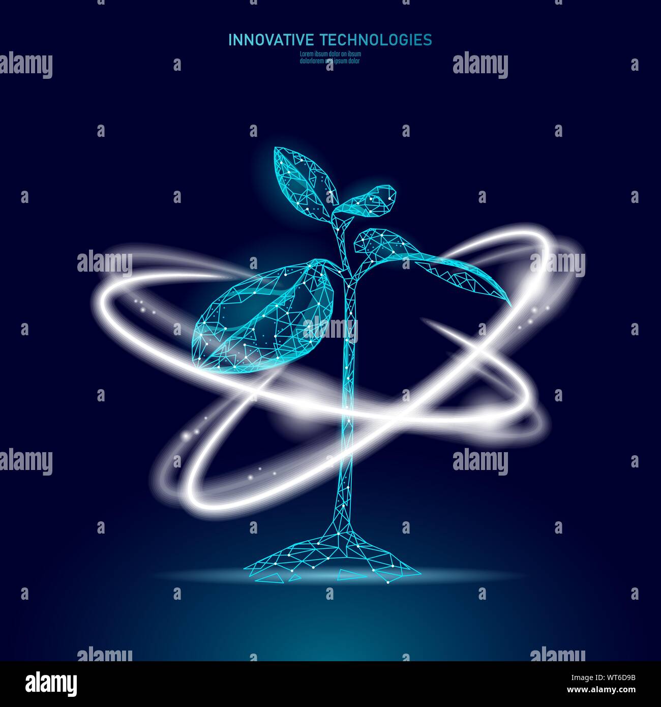 Impianto germoglio effetto incandescente. Bassa poli 3D poligonale bellezza ecologici ingredienti cosmetici. Supplemento naturale foglia sana illustrazione vettoriale Illustrazione Vettoriale