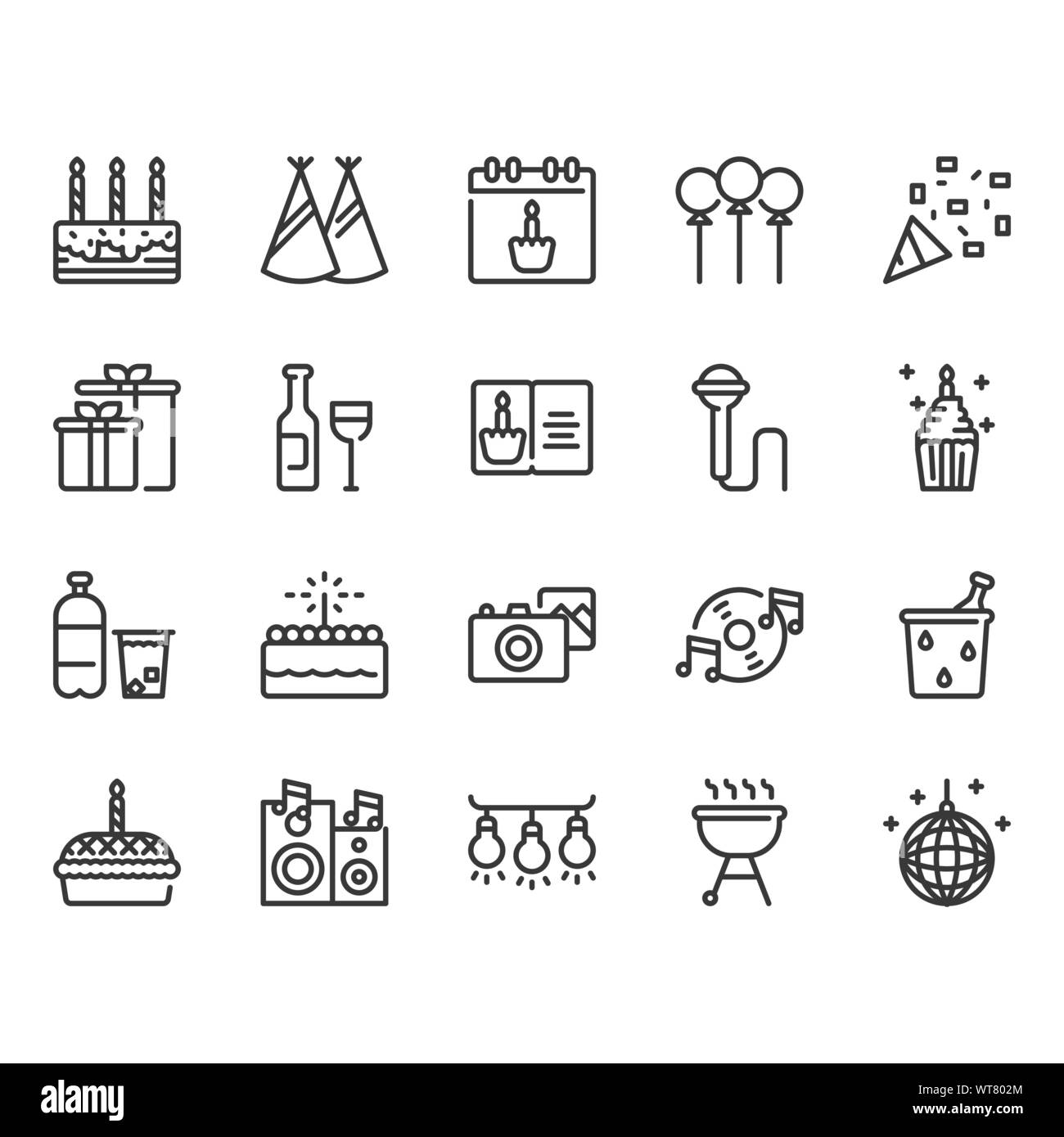 Compleanno e Party icona set.illustrazione vettoriale Illustrazione Vettoriale