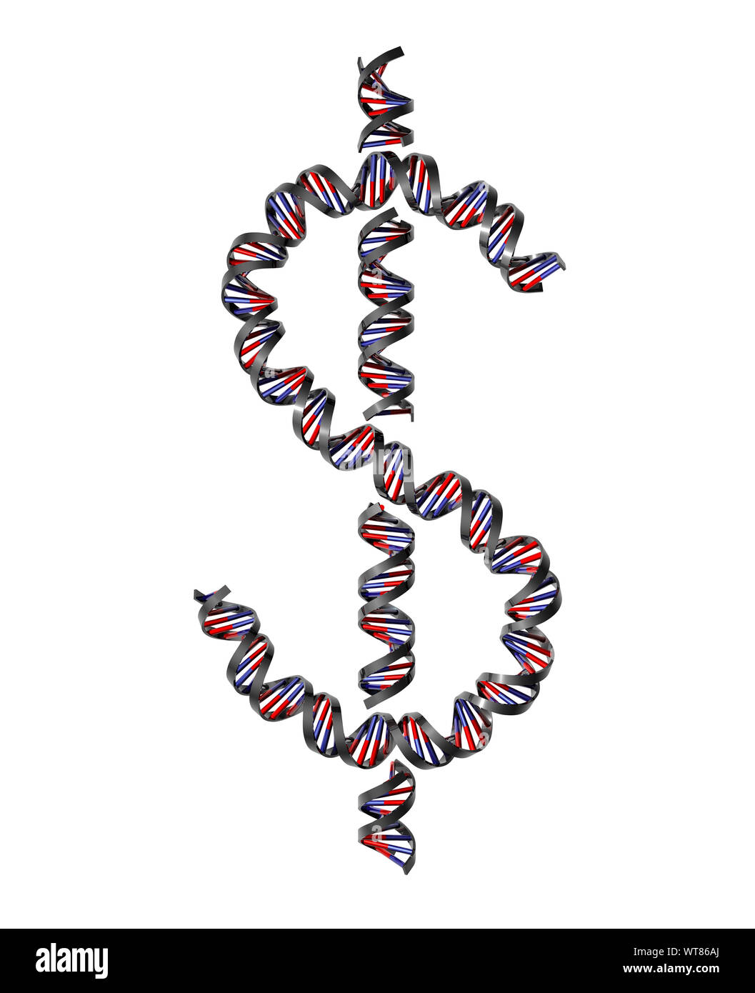 La doppia elica del DNA come un dollaro USA il simbolo Foto Stock
