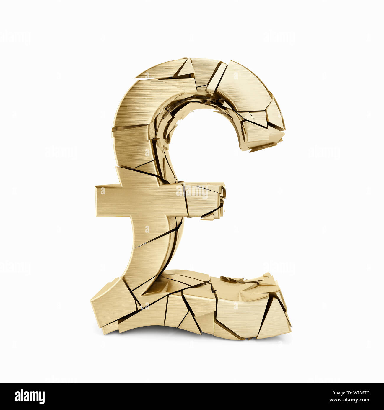 Incrinato e sbriciolamento oro Sterlina Inglese il simbolo di valuta, GBP Foto Stock