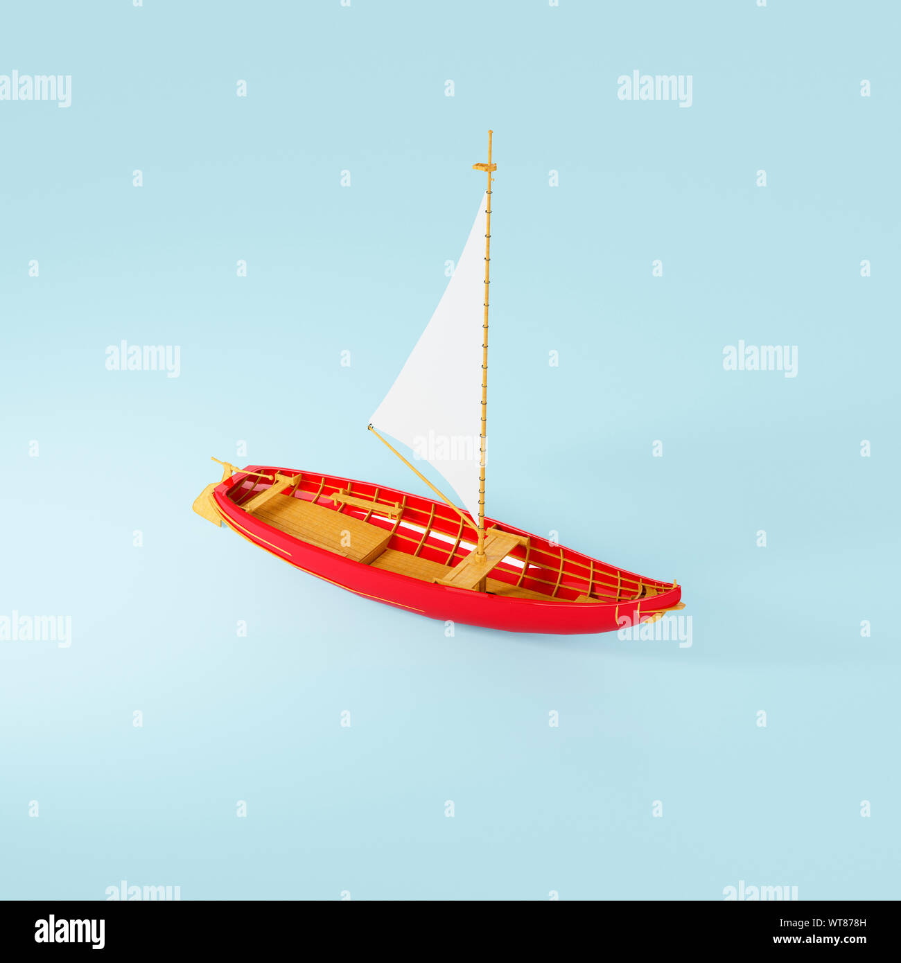 Barca giocattolo. Giocattoli in legno per bambini, un giocattolo barca a vela in legno Foto Stock
