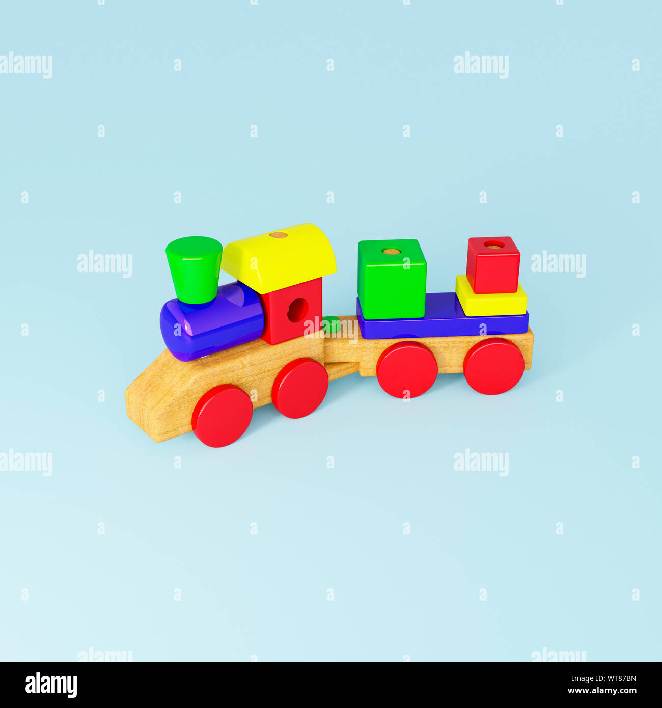 Treno giocattolo. Giocattoli in legno per bambini, un giocattolo treno a vapore in legno Foto Stock