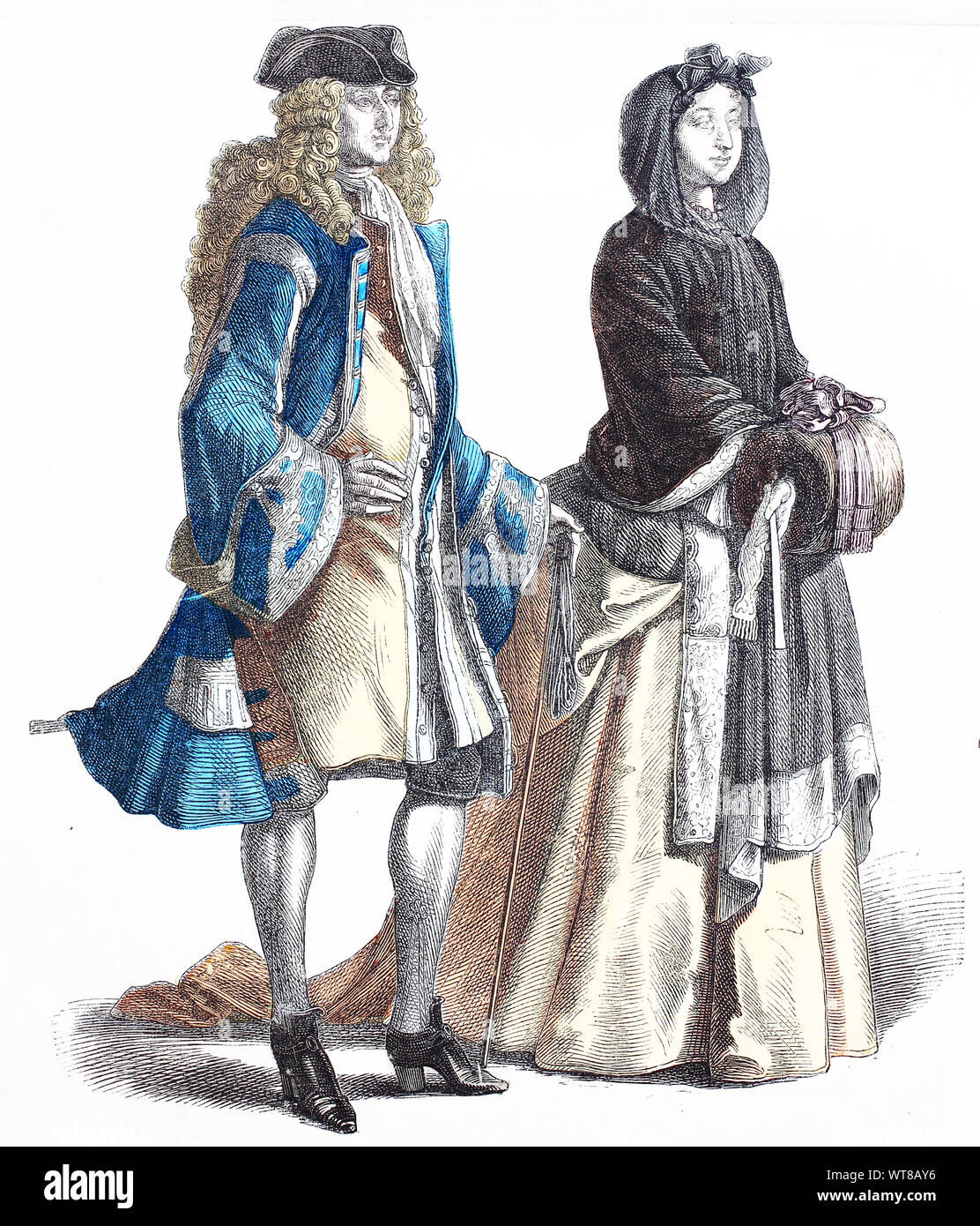 Il costume nazionale, vestiti, la storia del costume, uomo tedesco e lady,  circa nel 1700-1735, Volkstracht, Kleidung, Geschichte der Kostüme,  deutscher Herr und Dame, 1700-1735 ca Foto stock - Alamy