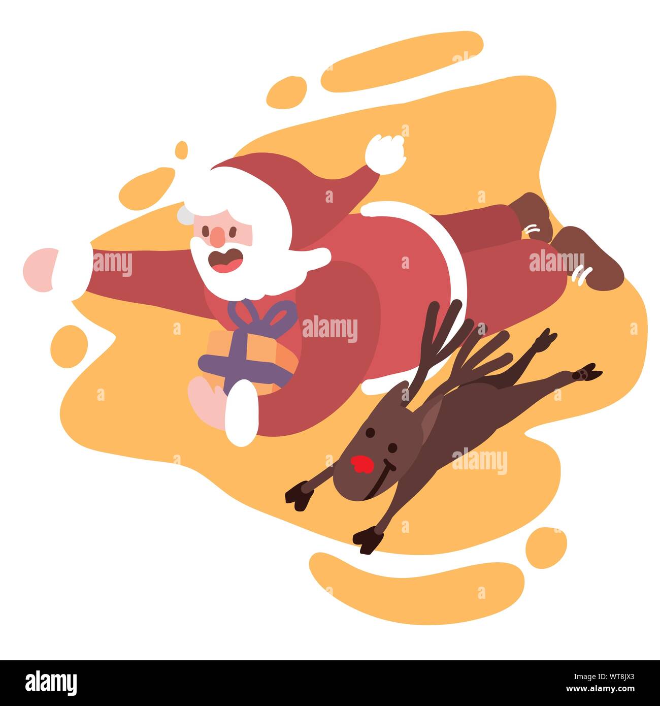 Santa battenti con Rudolph il naso rosso raindeer per offrire presente Illustrazione Vettoriale