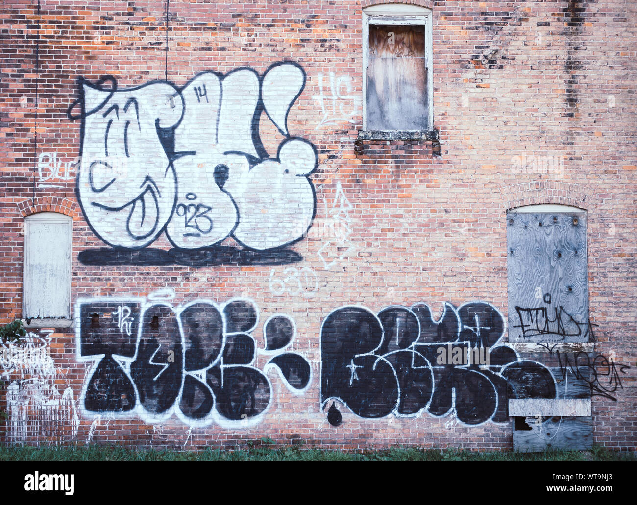 Frammento di una facciata di una casa abbandonata nella città di Detroit, Michigan Foto Stock