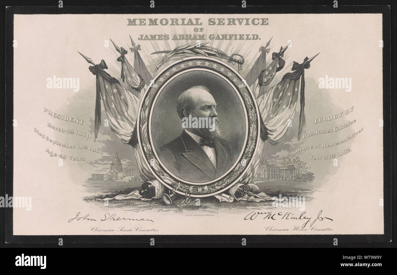 Memoriale di servizio di James Abram Garfield / Ufficio di presidenza incisione e stampa. Foto Stock