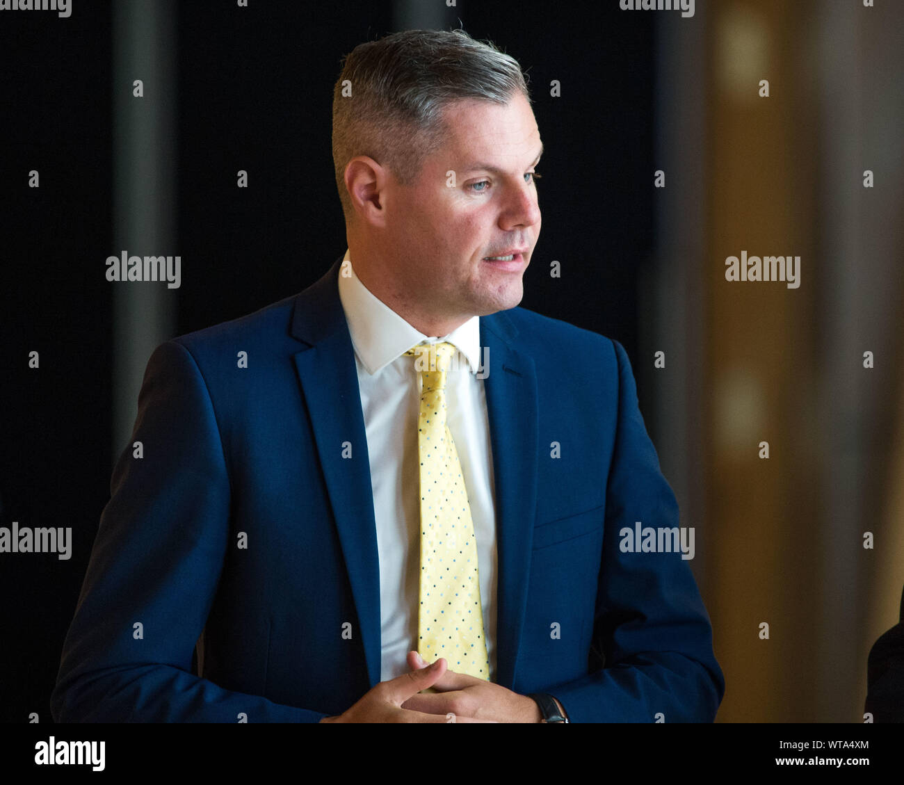 Edinburgh, Regno Unito. Il 5 settembre 2019. Nella foto: Derek Mackay MSP - segretario delle finanze. Scene da Holyrood prima di Primi Ministri questioni ritorna alla camera dopo la pausa estiva. Colin Fisher/CDFIMAGES.COM Foto Stock
