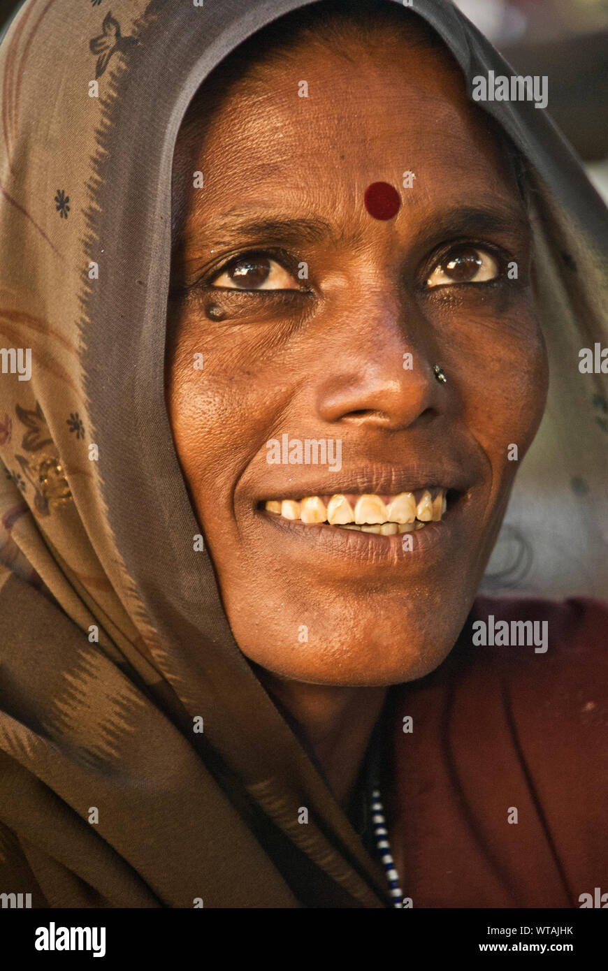 Donna indigena del Kerala che indossa sari, sorridente Foto Stock