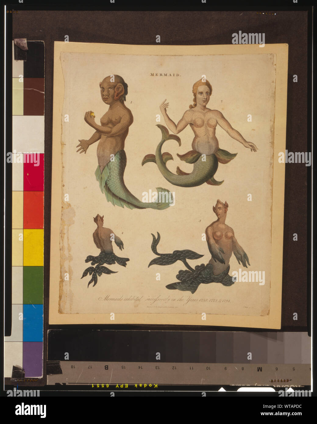 Mermaid--Sirene mostravano successivamente negli anni 1758, 1775, & 1794 / J. Pass, sc. Foto Stock