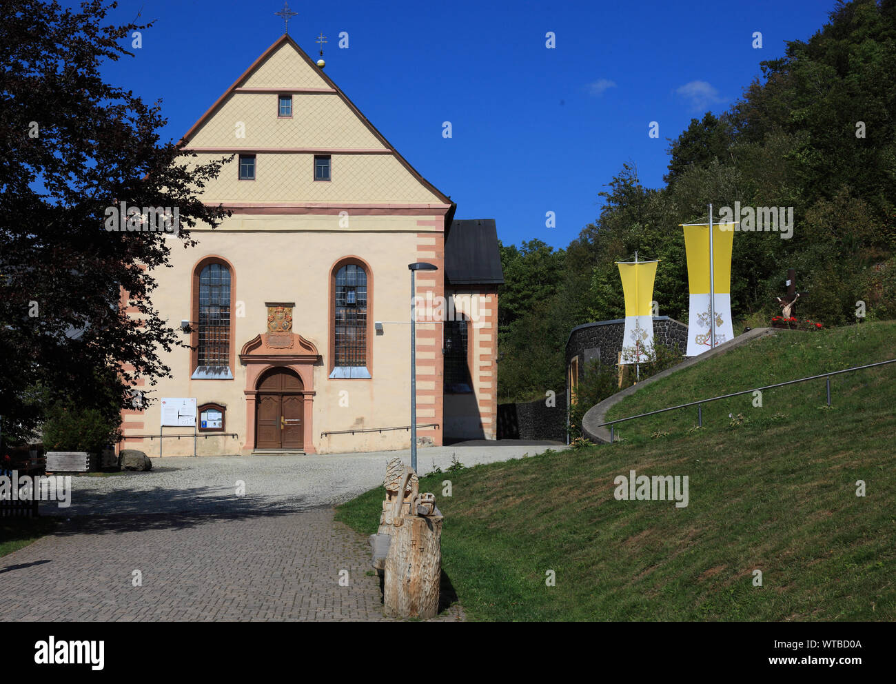 Klosterkirche des Kloster Kreuzberg, ein Kloster der Franziskaner-Observanten nahe der Stadt Bischofsheim an der Rhön, Landkreis Rhön-Grabfeld, Unterf Foto Stock