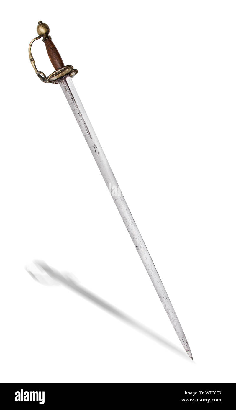 Pinza di transizione per una piccola spada risalente alla fine del XVII e l'inizio del XVIII secolo. Central European con pesanti ottone fuso e oro lavato elsa con una volta copp Foto Stock