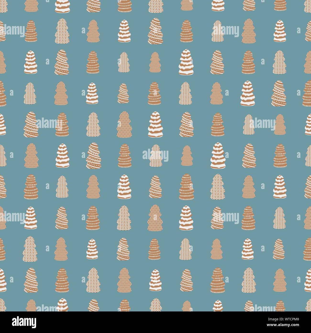 Vettore di seamless pattern con gingerbread natale tre i cookie su uno sfondo blu Illustrazione Vettoriale
