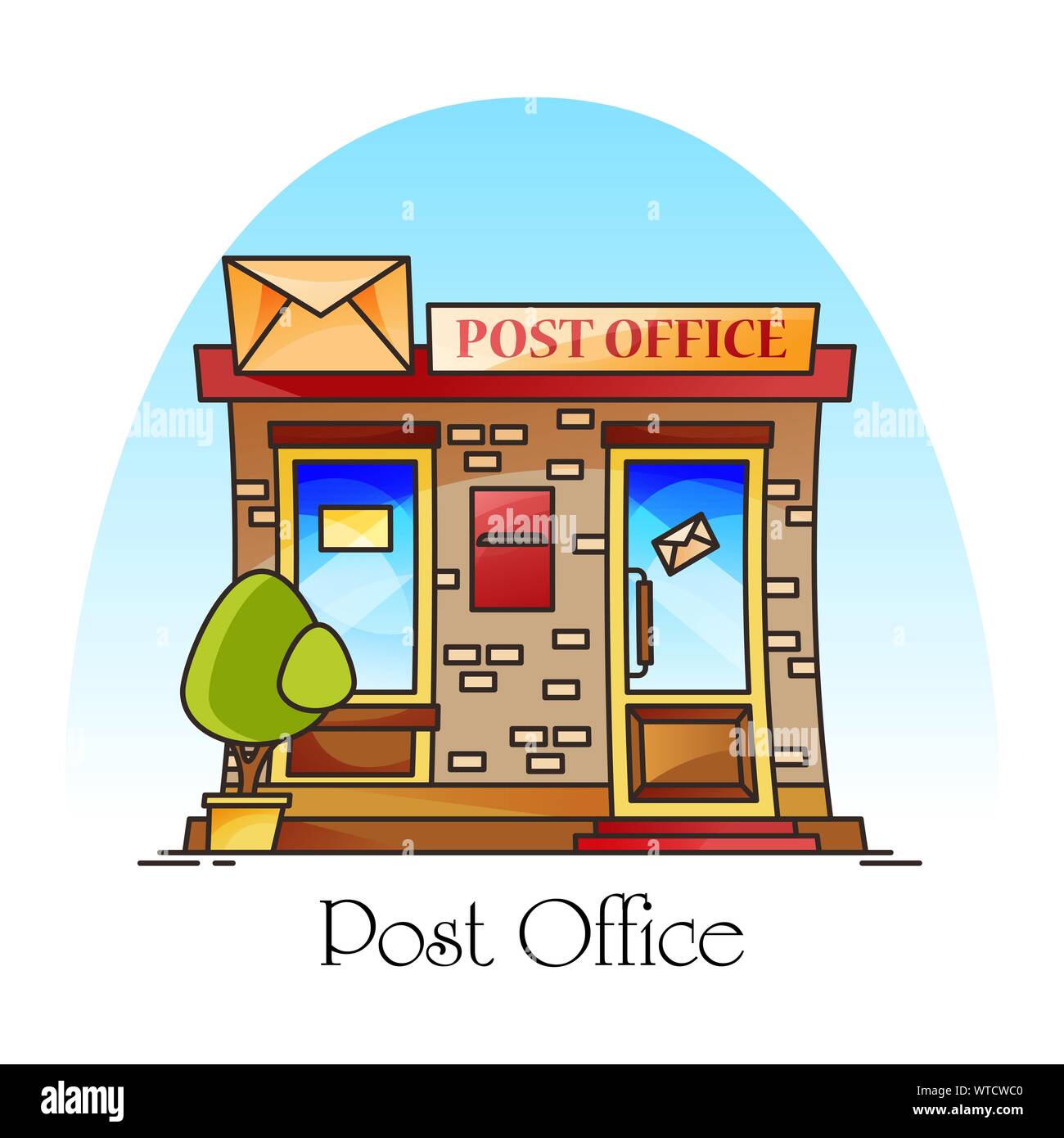 Post office building vista esterna e la consegna della posta Illustrazione Vettoriale