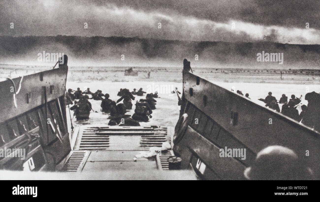 Giugno 6, 1944. Gli alleati sbarcare sul suolo di Francia. Infine, i soldati delle libere forze francesi ha colpito i primi colpi contro questa parete del Foto Stock