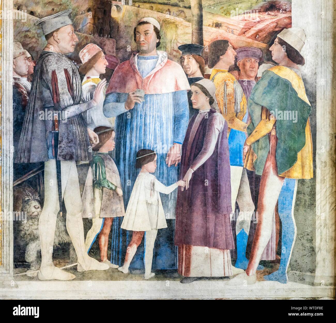 Riunione del principe Ludovico col suo figlio cardinale Francesco, affresco di Andrea Mantegna, 1465-1474, Rinascimento, Camera degli Sposi, Castello di San Foto Stock