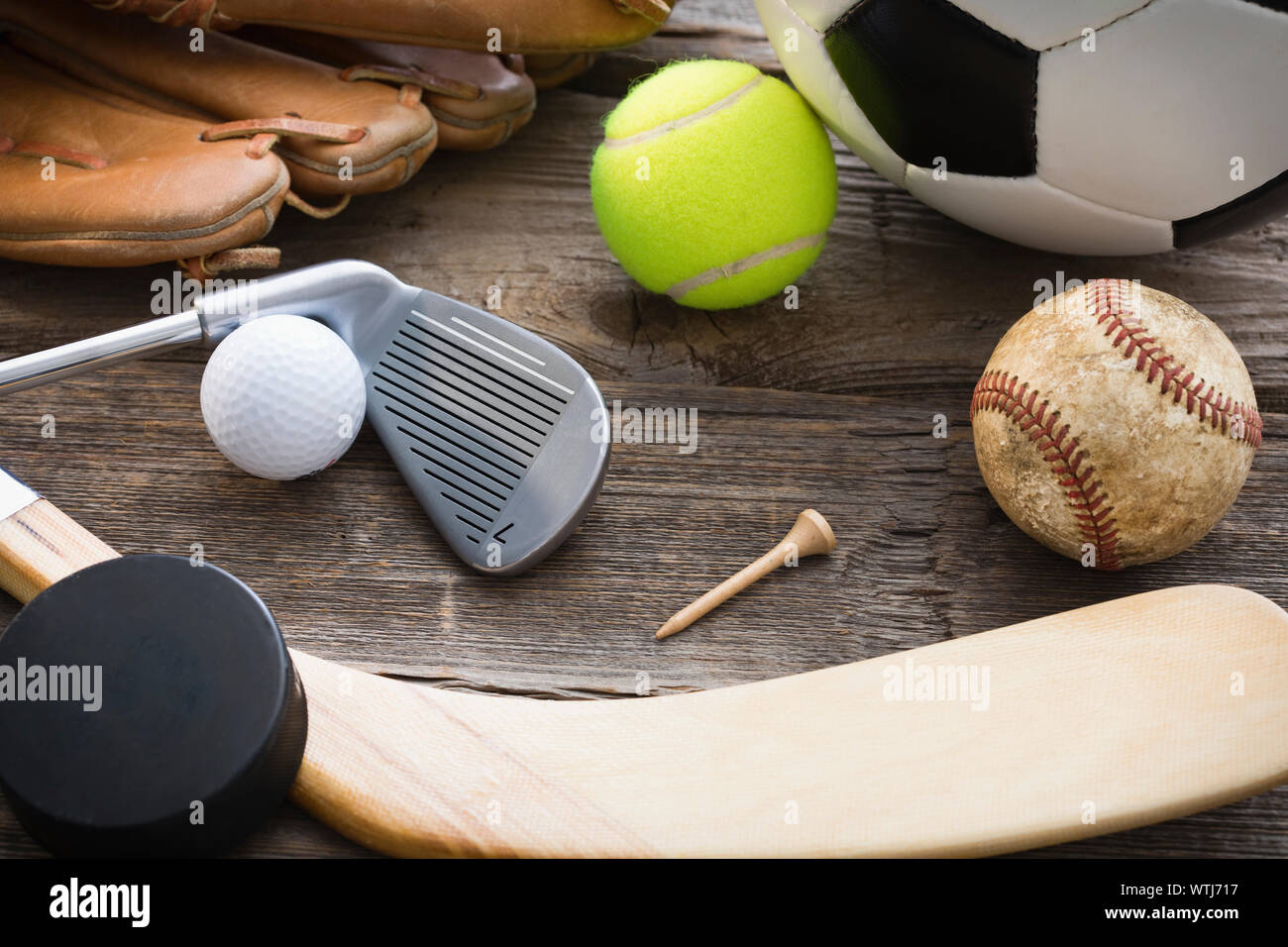 Le sfere per il tennis, il golf e il baseball Foto Stock