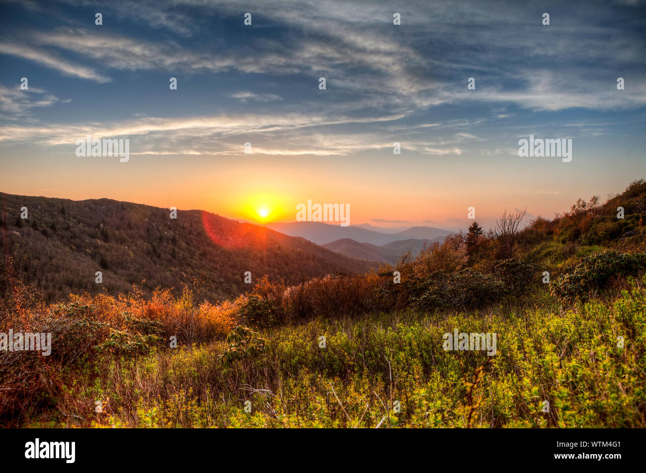 Immagine hdr del tramonto in Great Smoky mountains, Carolina del nord Foto Stock