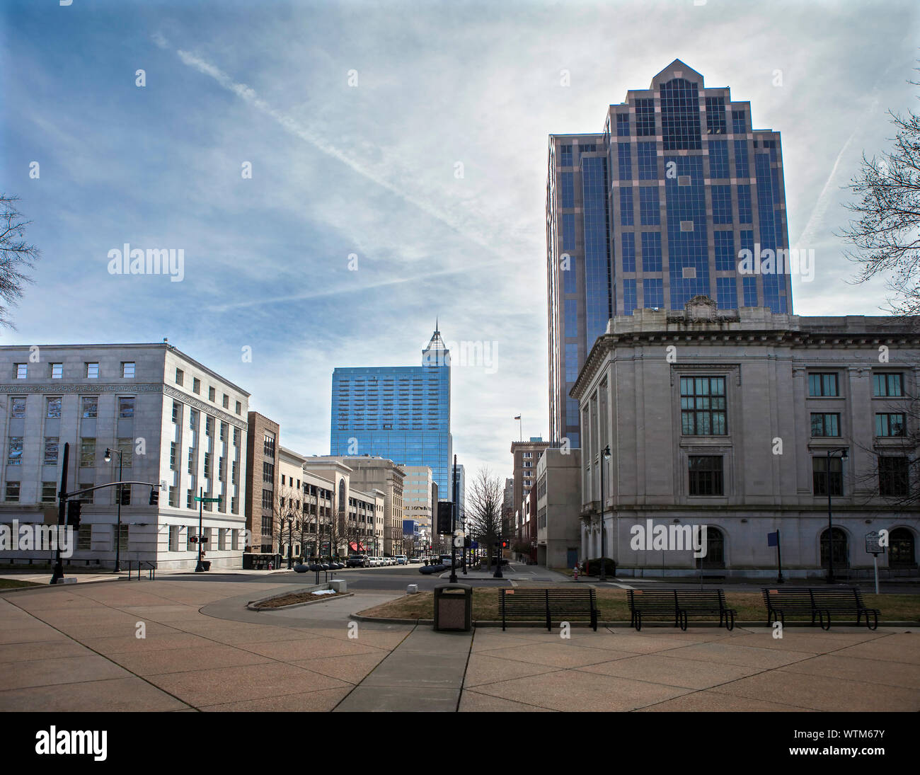 Centro di Raleigh, North Carolina dal livello della strada. Foto Stock