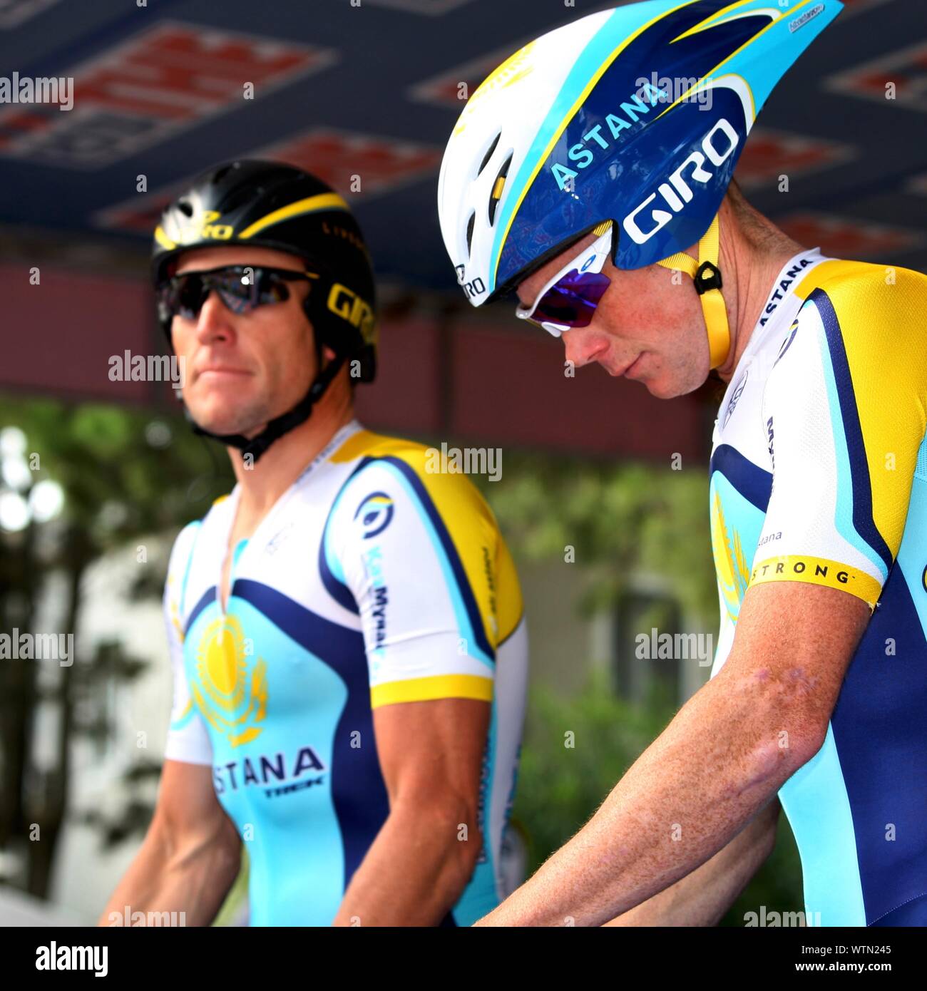 Team Astana con Lance Armstrong si prepara per il team crono a Venezia Italia Foto Stock