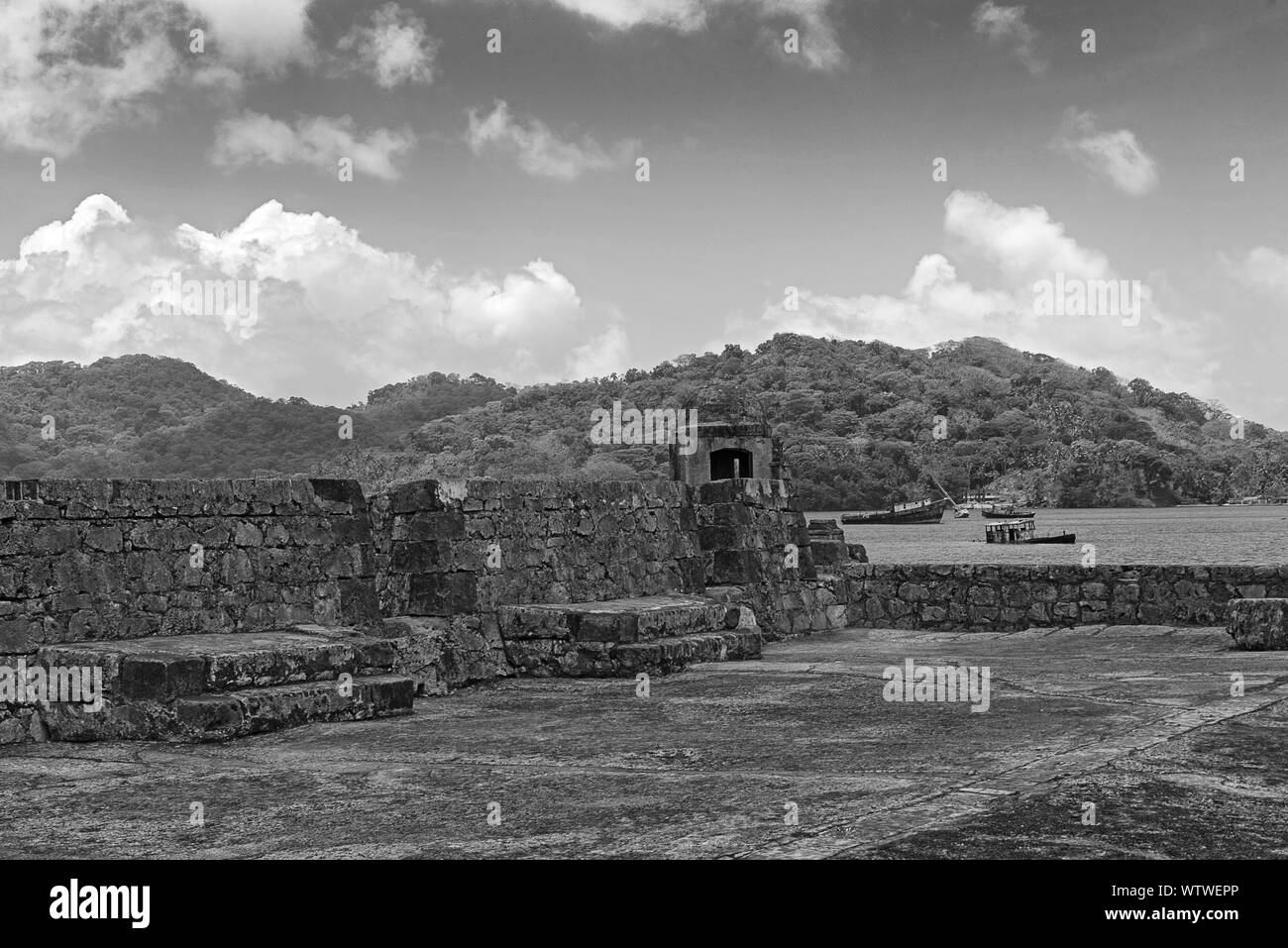 Il San Jeronimo fort in Portobelo Panama in bianco e nero Foto Stock