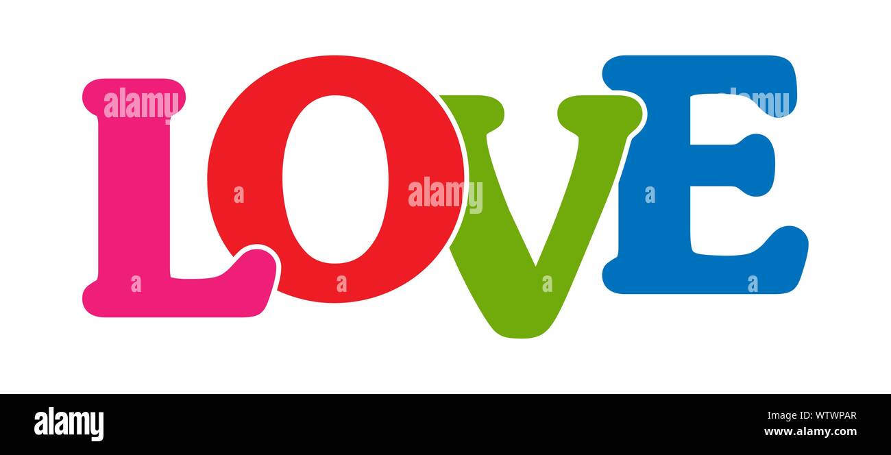 L'amore! Banner colorati di lettere colorate. Design piatto. Illustrazione Vettoriale