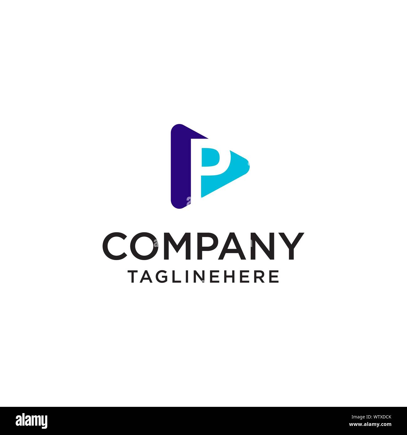 Riprodurre file multimediali con la lettera P logo design modello di concetto Illustrazione Vettoriale