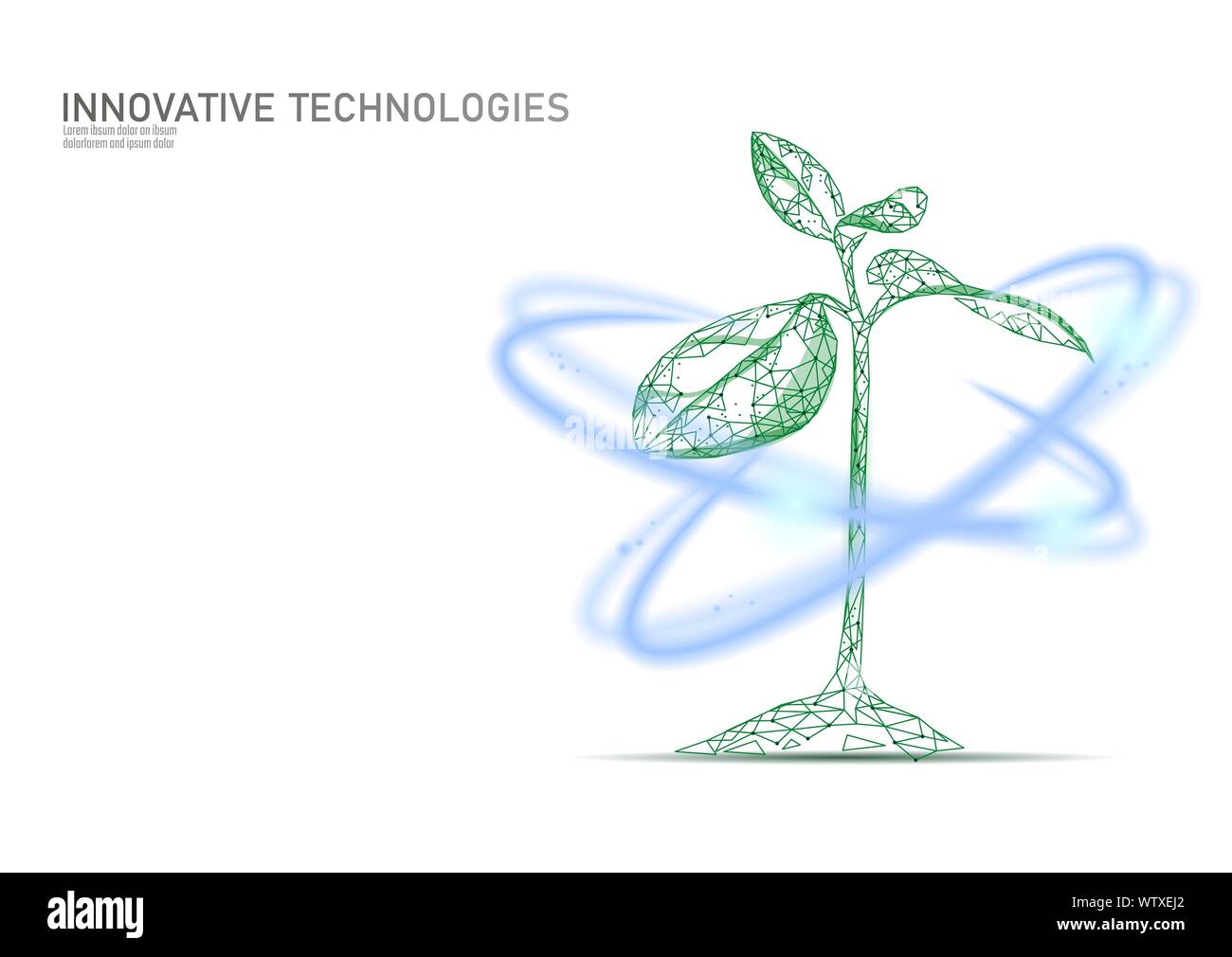 Impianto germoglio effetto incandescente. Bassa poli 3D poligonale bellezza ecologici ingredienti cosmetici. Supplemento naturale foglia sana illustrazione vettoriale Illustrazione Vettoriale