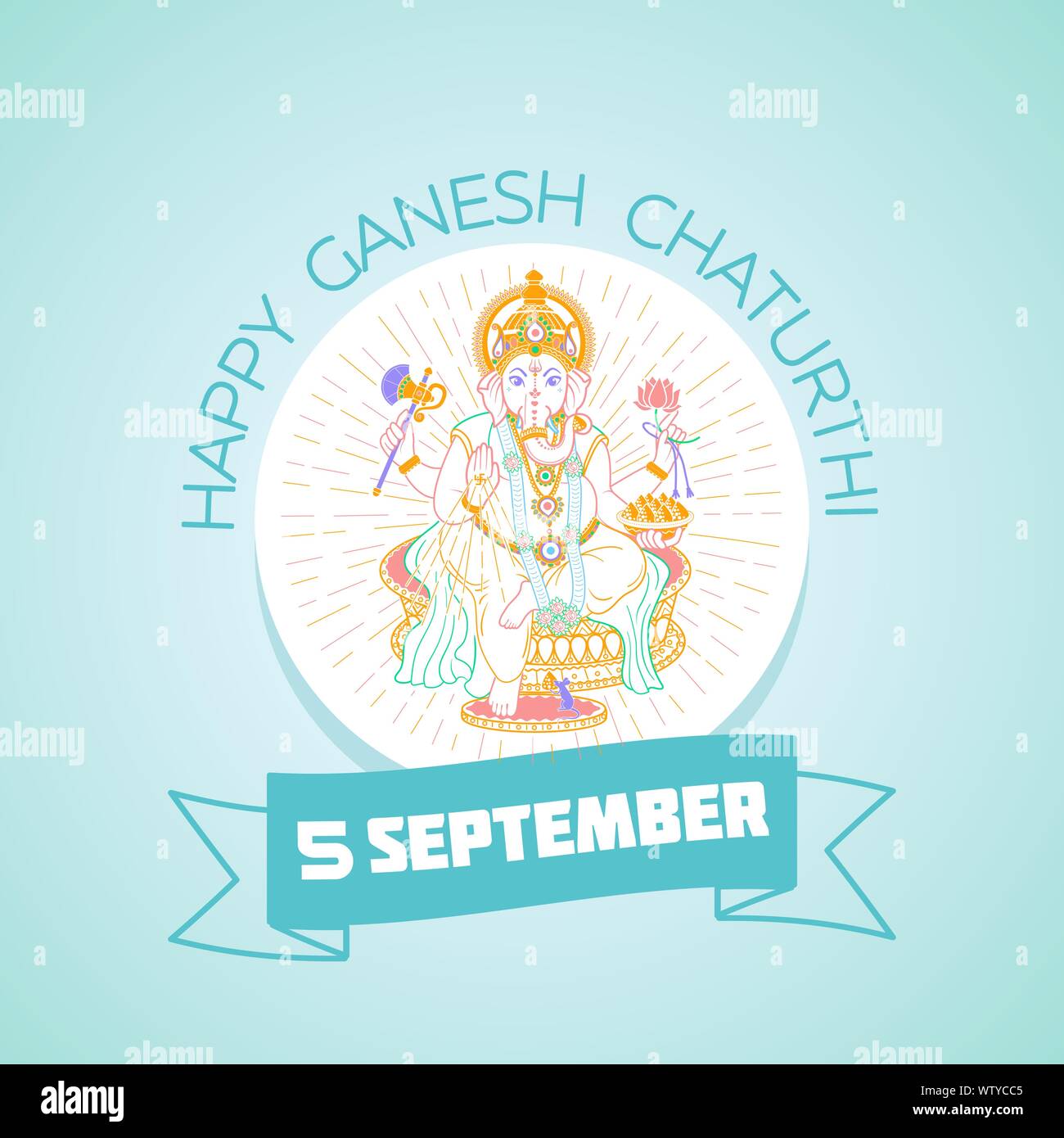 Calendario per ogni giorno su settembre 5 biglietto di auguri. Holiday - Happy Ganesh Chaturthi . Icona di stile lineare Illustrazione Vettoriale