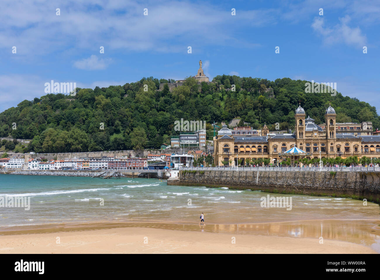 La Concha Beach, San Sebastian, Provincia di Gipuzkoa, Paesi Baschi, Spagna. Foto Stock