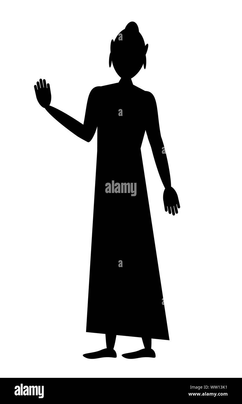 Statua di Budda con Abhaya Mudra su sfondo bianco Foto Stock