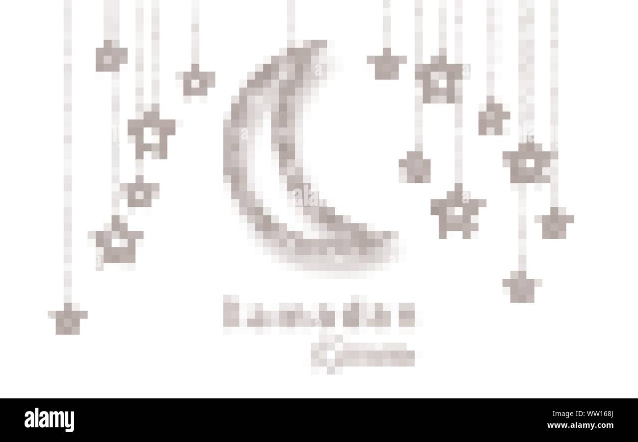 Il Ramadan Kareem sfondo con argento lucido consegna glitter incandescente luna con stelle su sfondo bianco. Illustrazione Vettoriale. Illustrazione Vettoriale