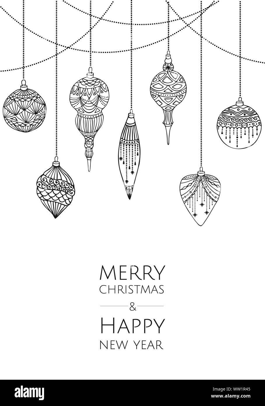 Buon Natale e Felice Anno Nuovo. Vettore modello moderno card. Abstract palle di Natale. Illustrazione Vettoriale