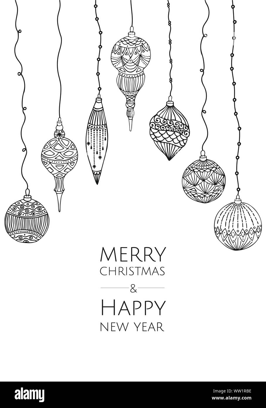 Buon Natale e Felice Anno Nuovo. Vettore modello moderno card. Abstract palle di Natale. Illustrazione Vettoriale